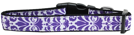 Damask Purple Nylon Dog Collar Medium Narrow